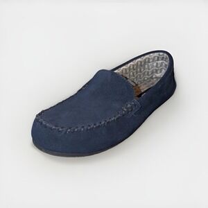 Lands' End Navy Blue Suede Flannel Lined Moccasin Slipper Woman's Size US 8‎